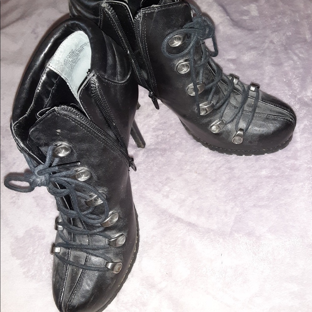 Black high heel lace up ankle boots